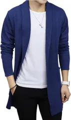 Gosfang(ゴスファング) カーディガン メンズ ジャケット 長袖 ロングカーディガン 上着 前開き 大人 シンプル(ネイビー,  XL)