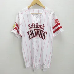G■マジェスティック製■ソフトバンクホークス/Softbank HAWKS 応援ユニフォーム/グッズ【L】白赤/野球/men's/94【中古】■