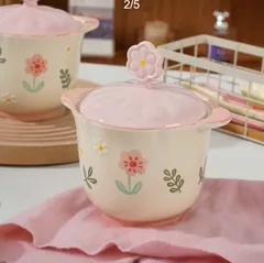 陶器の蒸し器(湯煎用)家庭用・蓋付き 茶碗蒸し・スープ用ポット 蒸し卵用ボウル・スープ鍋 小型土鍋