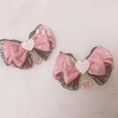 【小悪魔 リボン】◆ヘアピン 2個セット //ピンク×黒レース//地雷系//量産型//ツインテール//ハロウィン//仮装//入学式//卒業式
