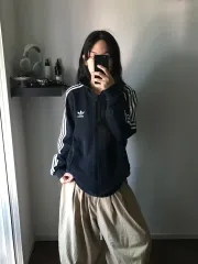 adidas(アディダス) ファイヤーバード サイドライン 黒 ジップアップパーカー フード付き