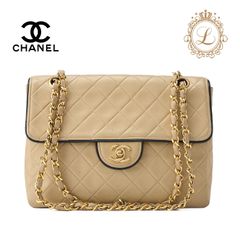 CHANEL シャネル マトラッセ ターンロック バイカラー シングルフラップ チェーンショルダーラムスキン ベージュ×黒（ゴールド金具） レディース バッグ ショルダーバッグ レディース 【中古】【送料無料】