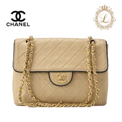 CHANEL シャネル マトラッセ ターンロック バイカラー シングルフラップ チェーンショルダーラムスキン ベージュ×黒（ゴールド金具） レディース バッグ ショルダーバッグ レディース 【中古】【送料無料】