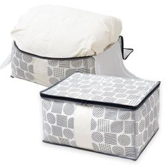 布団収納ケース 羽毛布団 収納袋 布団収納袋 ダブル用 タテ型 寝具 ふとん 収納 透明窓付き 北欧柄 アイメディア(Aimedia) 不織布 防塵 通気性 押入れ クローゼット おしゃれ