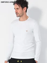 EMPORIO ARMANI (エンポリオアルマーニ) ストレッチコットン ロゴ刺繍 クルーネック 長袖 Tシャツ EAU1110234F512 メンズ (ホワイト)