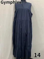 【美品】 G1 Gymphlex/ジムフレックス ノースリーブワンピース   size14   紺/ネイビー   綿100% コットンブロード スリーブレス ティアードワンピース 綿100% レディース 匿名配送