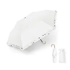 【在庫セール】折りたたみ傘 超軽量 174g-210g 日傘 【UVカット・晴雨兼用・ 遮光遮熱 】日焼け防止 熱中症対策 梅雨対策 紫外線遮断 レディース かわいい 超撥水 耐風 小型 コンパクト 携帯便利(02フリル-ホワイト)