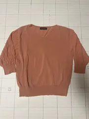 ﾘ2506-①-4473  GREEN LABEL RELAXING ｸﾞﾘｰﾝﾚｰﾍﾞﾙﾘﾗｸｼﾝｸﾞＶネック　サマーニット　サーモンピンク　Free