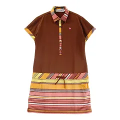 サイズ：M LE COQ GOLF ルコックゴルフ  半袖ポロ ワンピース ボーダー柄 ブラウン系 [240101434488] ゴルフウェア レディース ストスト