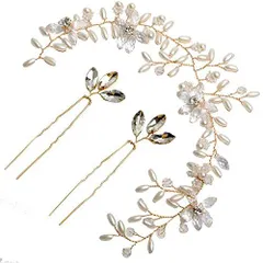 【特価商品】ブライダルティアラ Uピン かんざし ラインストーン 髪留め ヘアクリップ パール ヘアアクセサリー ヘアピン 結婚式 披露宴 カチューシャ 二次会 花嫁 卒業式 入学式 髪飾り パーティー ダンス ウェディング 和装 ヘッドドレス 撮影 (カチュ