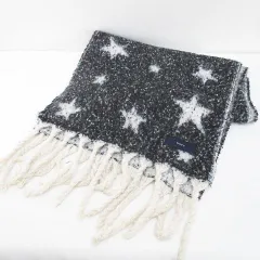 シップス SHIPS マフラー ストール 黒系 ブラック 星柄 フリンジのサムネイル