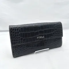m262  FURLA  フルラ 二つ折り財布 長財布 クロコ型押し ブラック