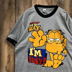 BJKM リンガー Tシャツ ビンテージ 古着 グレー ガーフィールド アメコミ キャラ 猫 アニメ イラスト Lサイズ 2503  2980 p10