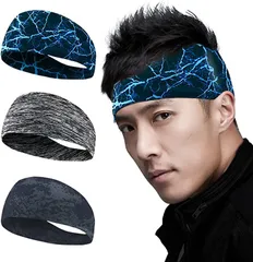 eggpass ヘアバンド メンズ スポーツ 汗止め ヘッドバンド ワイドタイプ 3個セット 2 スプラッシュグレー/ストライプグレー/イナズマブルー( 「2」スプラッシュグレー/ストライプグレー/イナズマブルー)