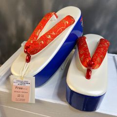 【特価・新品】薔薇刺繍金襴鼻緒こっぽりハイヒール草履 朱赤　和装小物　和装　着物　訪問着　振袖　箱入り 7622