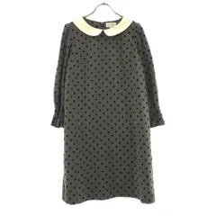 ボンメルスリー ドット 長袖 衿付き フロッキードット ワンピース 34 グレー系 Bon mercerie 裏地付き レディースのサムネイル