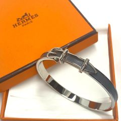 2105　HERMES エルメス　ベルトモチーフ　バングル　ダークグレー シルバー　美品