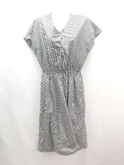 ◇ chocol raffine robe Vネック チェック柄 ウエストゴム ノースリーブ ひざ丈 ワンピース サイズF ブラック レディース E  【1308160061909】