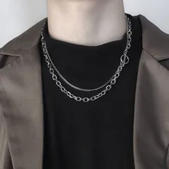 Qroza クローザ マンテルネックレス リングネックレス シルバー ２連 喜平 あずき チェーン 幅7mmと幅3mm 韓国ファッション ステンレス 50cm メンズ レディース ユニセックス 男女兼用 シンプル 巾着 収納ポーチ プレゼント