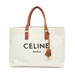 セリーヌ(Celine) ホリゾンタルカバ メンズ,レディース レザー,キャンバス トートバッグ ブラウン,クリーム