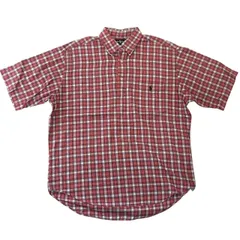 90s Ralph Lauren Pullover S/S SHIRT ラルフローレン プルオーバーチェック半袖シャツ M 赤 PURCELL ボタンダウン 胸ポニー 古着