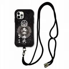 [iPhone16 Plus] iPhone16 Plus スマホケース i-coronケース スマホショルダー付 アイフォン 14 13 12 11 XR XS スマホケース 肩掛け 斜め掛け 耐衝撃 和柄 ブラック モノトーン 家紋 織田信長