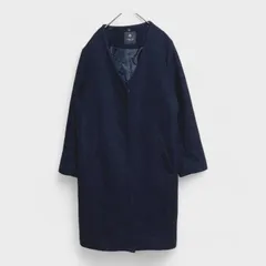 【訳アリ】【nano universe】『nano BASE』ナノベース ナノユニバース ノーカラーロングコート ウールコート ネイビー (M) 商品E393 管理Eのサムネイル