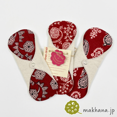 南インド Eco Femme ブロックプリント布ナプキン (防水あり）軽い日用3枚セット