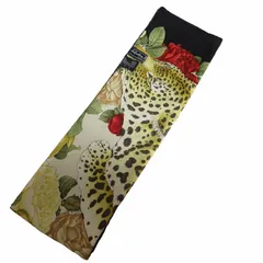 サルヴァトーレフェラガモ Salvatore Ferragamo 美品 マフラー ティペット シルクプリント ベロア 花柄 レオパード柄 総柄 マルチカラー 黄系 イエロー 0509 IBO50のサムネイル