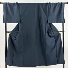 男着物 身丈148cm 裄丈73cm L 袷 アンサンブル 紬 紺色 正絹 美品 名品 【中古】