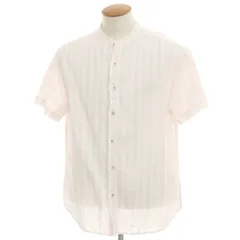 【中古】バナナリパブリック Banana Republic リネンコットン ストライプ バンドカラー 半袖シャツ ライトピンクxホワイト【サイズM】【メンズ】