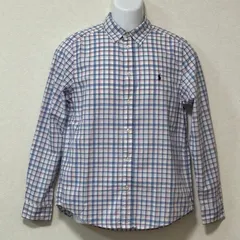 RALPH LAUREN ラルフ ローレン メンズ ジュニア 長袖 シャツ カジュアルシャツ L ブルー チェック柄 ロゴ 刺繍 父の日 ギフト