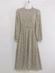 ◇ MAJESTIC LEGON 花柄 長袖 膝下丈 ワンピース サイズM オフホワイト グリーン ブラウン レディース P  【中古】 【1208310002861】
