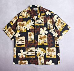 【TOMMY BAHAMA】トミーバハマ アロハシャツ 高級シルク 夕焼けリゾート キャンプシャツ 開襟シャツ