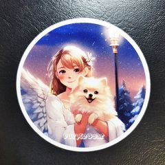 送料無料「ポメラニアン　ぽめだっこイラスト　丸型ステッカー」（約６０ｍｍ×約６０ｍｍ）
