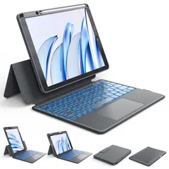 【在庫セール】type-c充電式 耐傷性 15°～180°調整可能ブラケット落下防止 [ペンシルホルダー付き] 7色バックライト 多機能タッチパッド搭載 Pencil 9/8/7世代10.2インチ用頑丈キーボードケース ipad キーボードマグネット着脱式 収