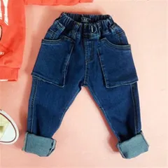 韓国子供服 U&I ビッグポケットデザインデニムパンツ ウエストゴム ジーンズ キッズ ボトムス 長ズボン ブルー