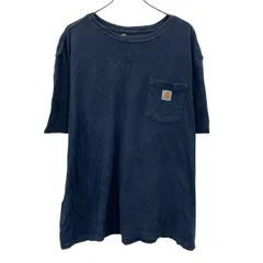 Carhartt 半袖 ロゴTシャツ 2XL ネイビー カーハート プルオーバー バックプリント 胸ポケット カットソー 古着卸 アメリカ仕入 a706-5398