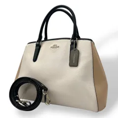 良品 600 コーチ ハンドバッグ 2way バイカラー PVC レザー 白 茶