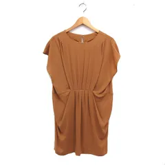 グリーンレーベルリラクシング ユナイテッドアローズ green label relaxing ドレープ ワンピース ひざ丈 フレンチスリーブ 無地 シフォン キャメル 茶 /FT21