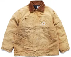 90s carharttカーハート キルティングライナー ダック地 トラディショナルコート 茶 フェード★オールド ジャケット ワーク ビッグサイズ