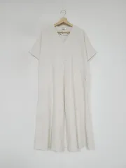 Douwei アイボリー ウォッシュ リネン ピンタック ロング ワンピース F 新品