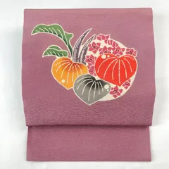たんす屋 TANSU-YA 中古 リユース帯 名古屋帯 灰紫色 カジュアル ちりめん 染め 水辺の草花 絹 未洗い MS3667