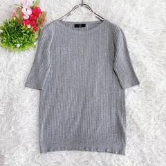 【イネド】 5分袖カットソー リブニット 薄手 （M） 着回し シンプル グレー