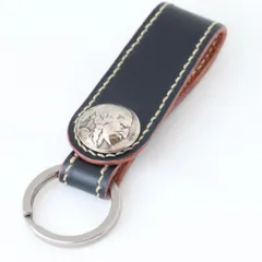 レーデルオガワ製コードバン使用　ベルトループキーホルダー　インディアンヘッドコンチョ付き　紺