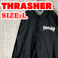 【THRASHER】スラッシャー　MARVELコラボ　コーチジャケット　L　ブラック　スケボー　古着　MTJK2309-102