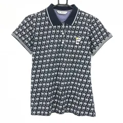 アンパスィ 半袖ポロシャツ ネイビー×白 ジュース柄 総柄 レディース L ゴルフウェア and per se