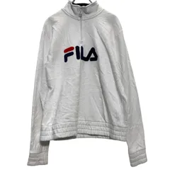 FILA ロゴスウェット トレーナー L ホワイト フィラ スポーツ ハーフジップ 裏起毛 古着卸 アメリカ仕入 a701-6094
