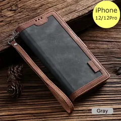 iPhoneケース レトロ 手帳型 iPhone 12 12Pro グレー スマホ アイフォン ケース