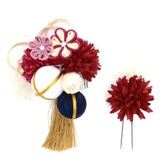 髪飾り 成人式 水引 つまみ細工 赤 振袖 前撮り 袴 花 ちりめん 2点セット 白 ピンク 青 ゴールド ちりめん 玉飾り 房 ビーズ No.12-0625